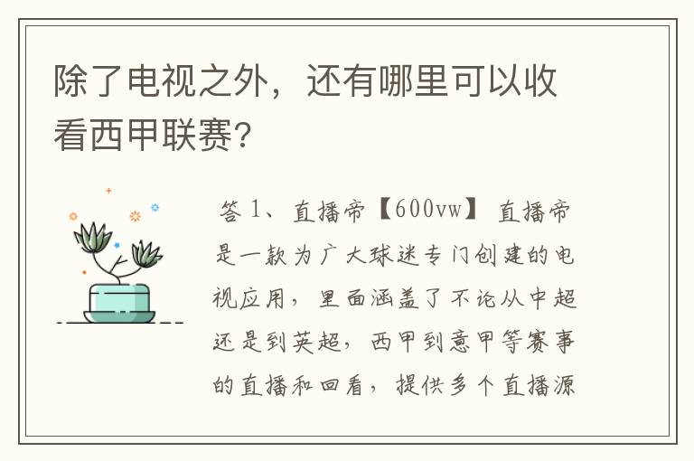 除了电视之外,还有哪里可以收看西甲联赛?