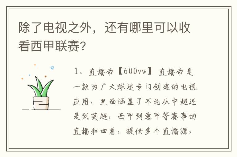 除了电视之外,还有哪里可以收看西甲联赛?