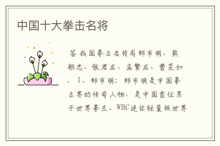 中国十大拳击名将