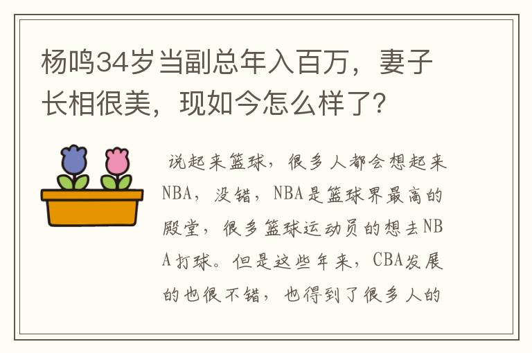 杨鸣34岁当副总年入百万,妻子长相很美,现如今怎么样了?