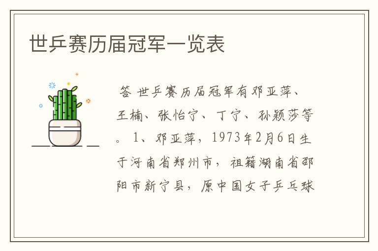 世乒赛历届冠军一览表