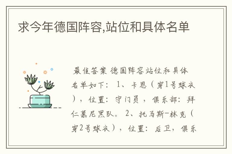 求今年德国阵容,站位和具体名单