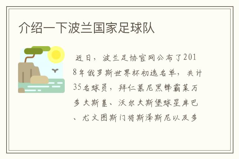 介绍一下波兰国家足球队