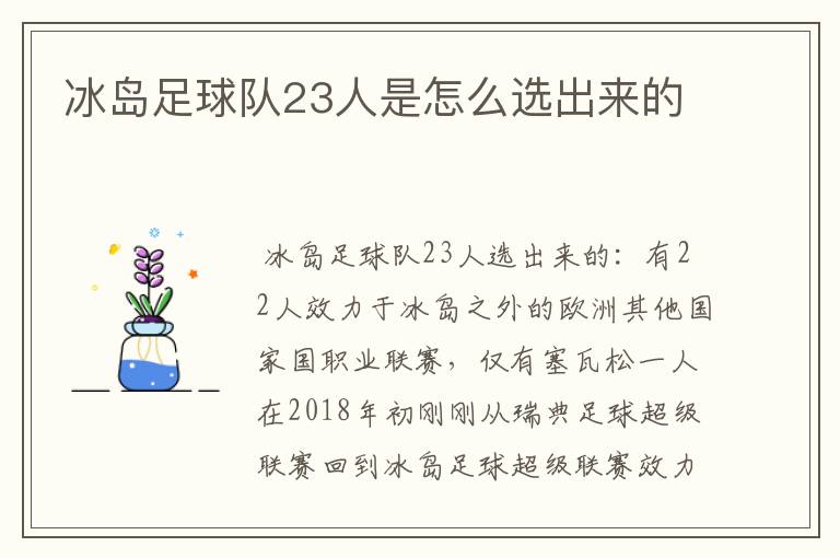 冰岛足球队23人是怎么选出来的