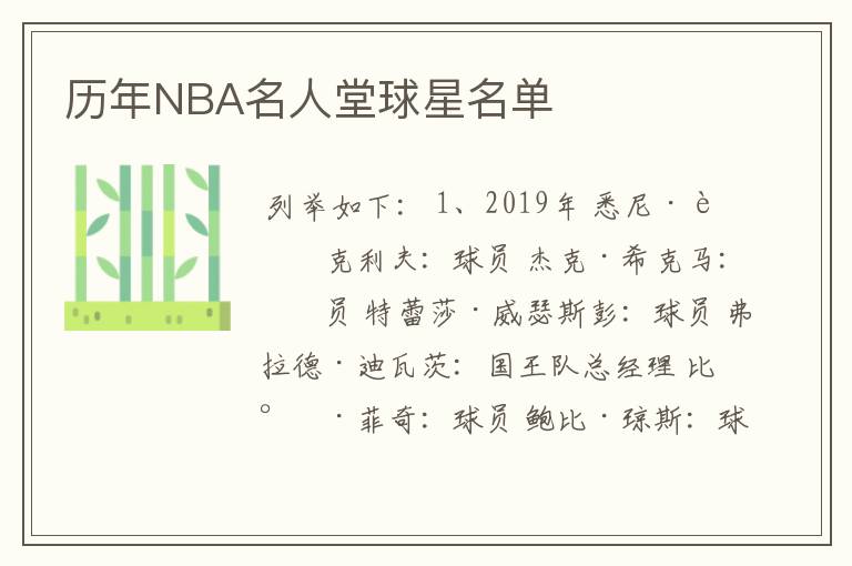 历年NBA名人堂球星名单