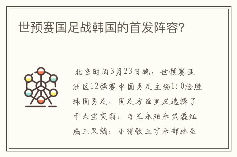 世预赛国足战韩国的首发阵容?