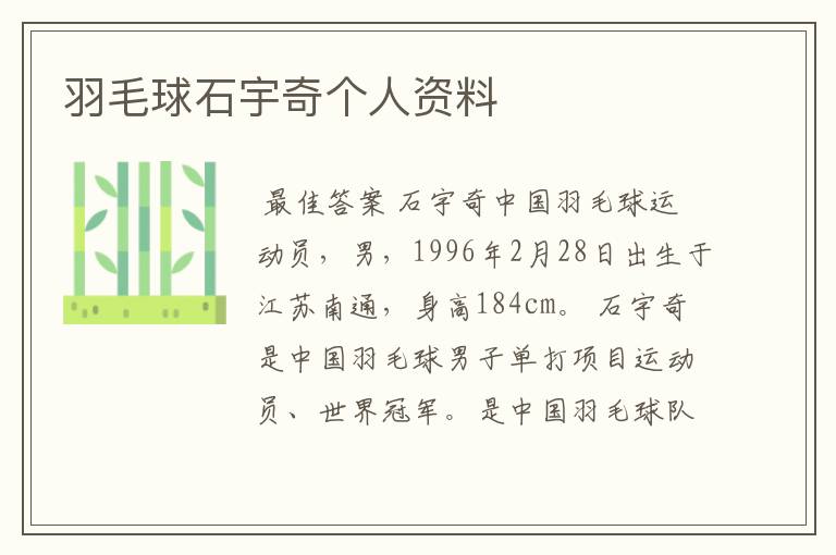 羽毛球石宇奇个人资料