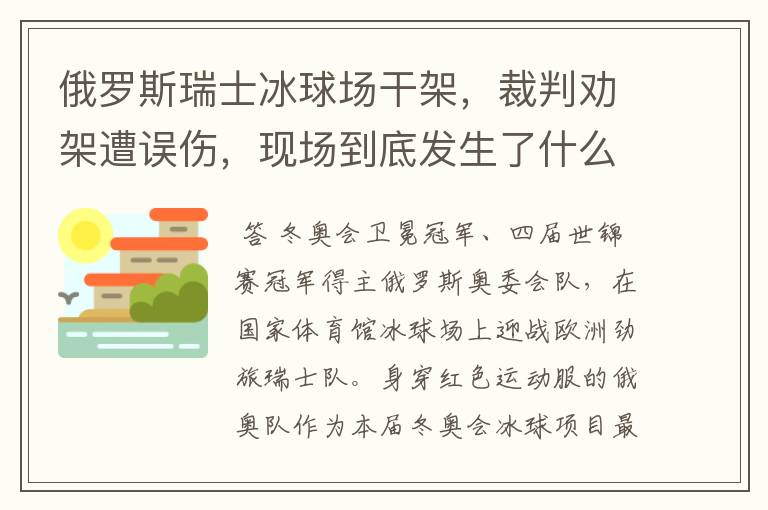 俄罗斯瑞士冰球场干架,裁判劝架遭误伤,现场到底发生了什么?