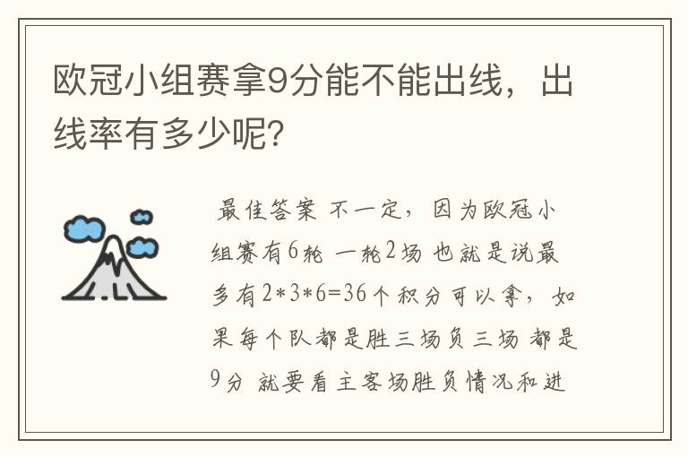 欧冠小组赛拿9分能不能出线,出线率有多少呢?