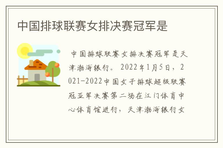 中国排球联赛女排决赛冠军是