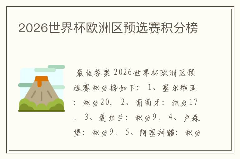 2026世界杯欧洲区预选赛积分榜