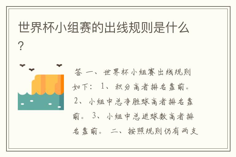 世界杯小组赛的出线规则是什么？