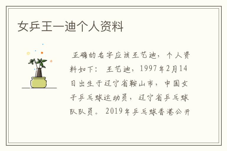 女乒王一迪个人资料