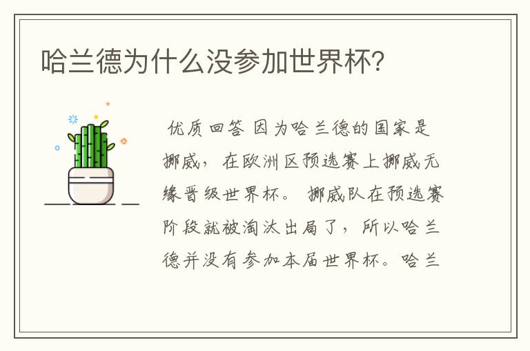 哈兰德为什么没参加世界杯?