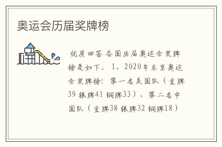 奥运会历届奖牌榜