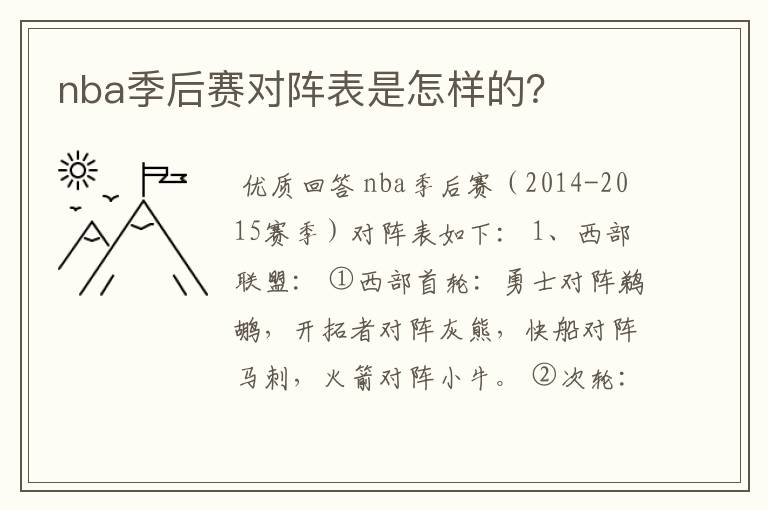 nba季后赛对阵表是怎样的?