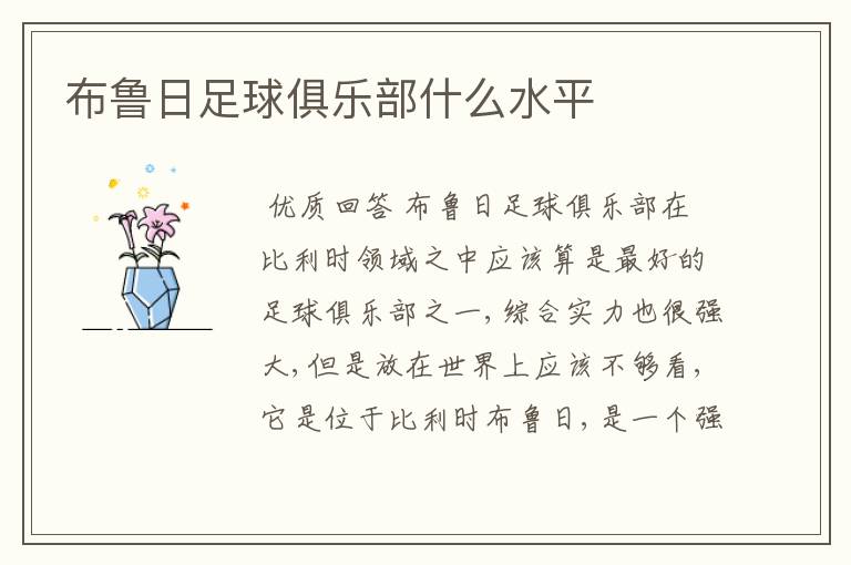 布鲁日足球俱乐部什么水平