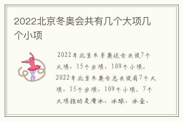 2022北京冬奥会共有几个大项几个小项