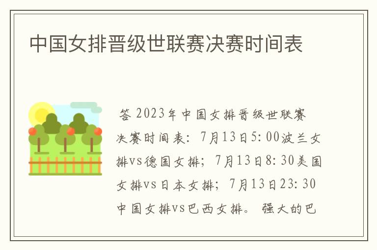 中国女排晋级世联赛决赛时间表