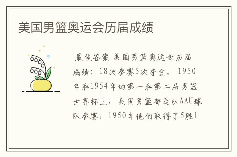 美国男篮奥运会历届成绩