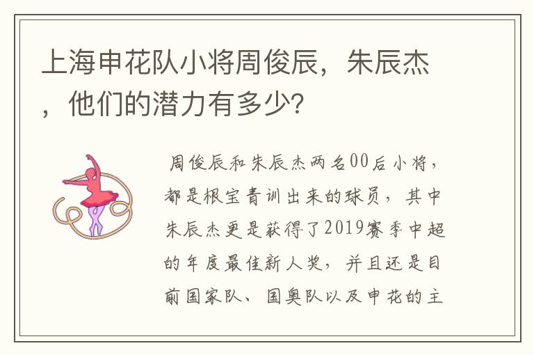 上海申花队小将周俊辰，朱辰杰，他们的潜力有多少？