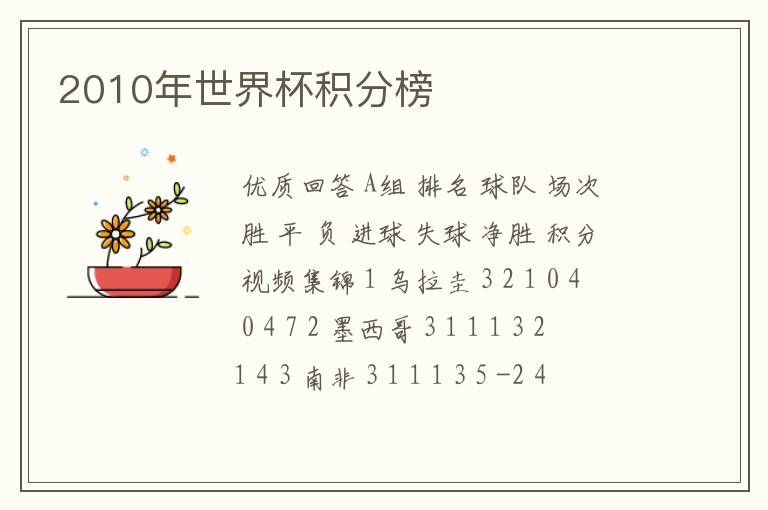2010年世界杯积分榜
