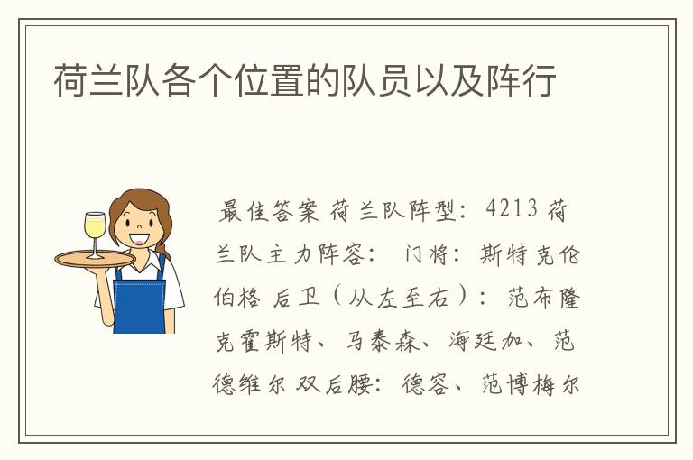 荷兰队各个位置的队员以及阵行