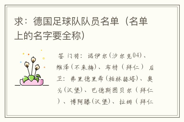求:德国足球队队员名单(名单上的名字要全称)
