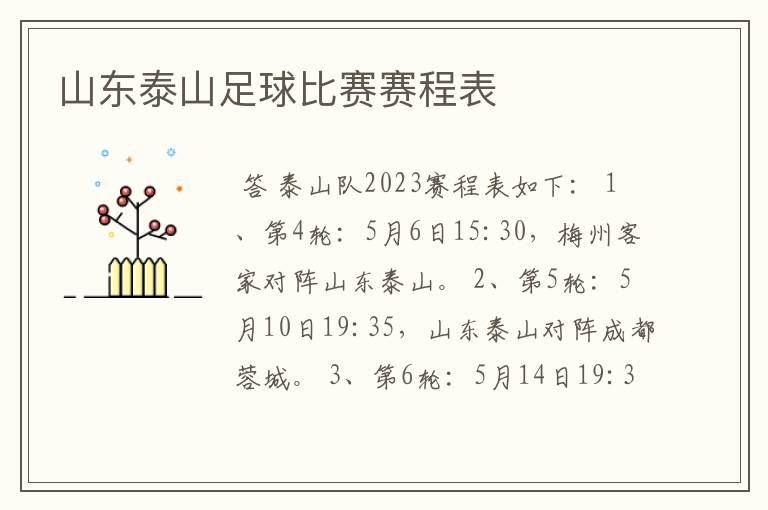 山东泰山足球比赛赛程表