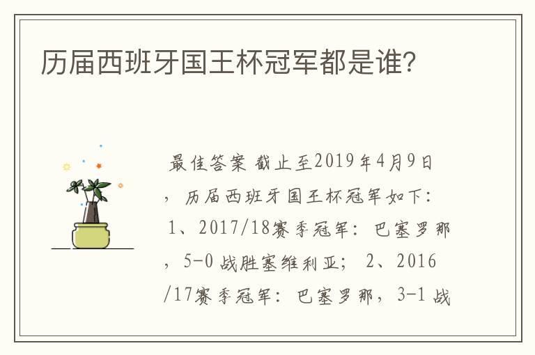 历届西班牙国王杯冠军都是谁?