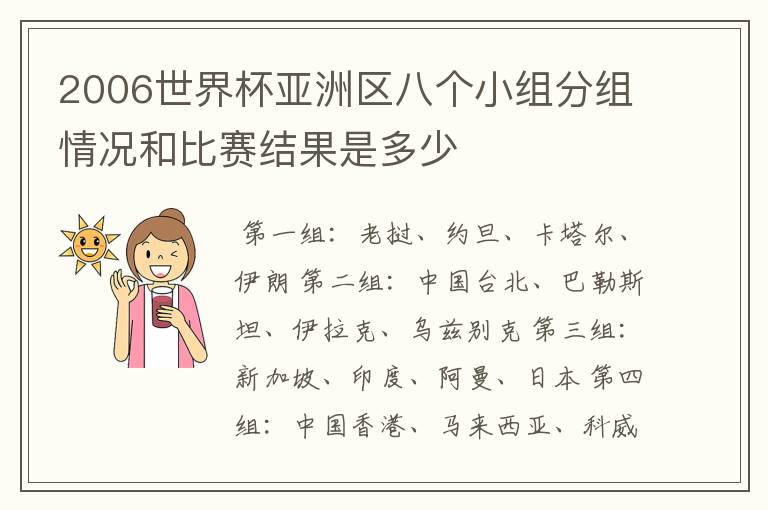 2006世界杯亚洲区八个小组分组情况和比赛结果是多少