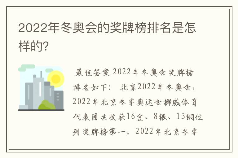 2022年冬奥会的奖牌榜排名是怎样的?