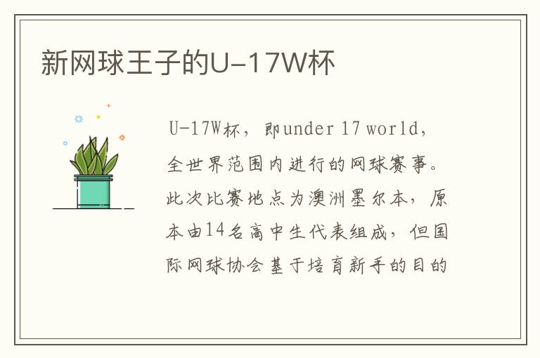 新网球王子的U-17W杯