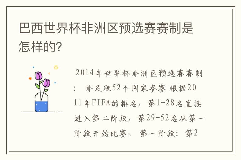 巴西世界杯非洲区预选赛赛制是怎样的?