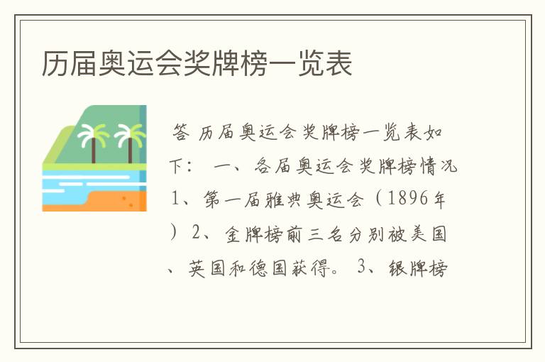 历届奥运会奖牌榜一览表