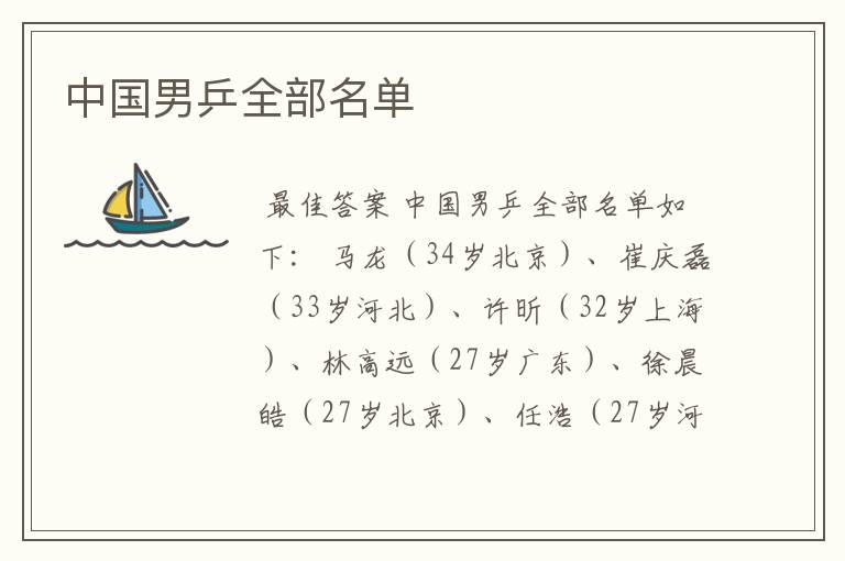 中国男乒全部名单
