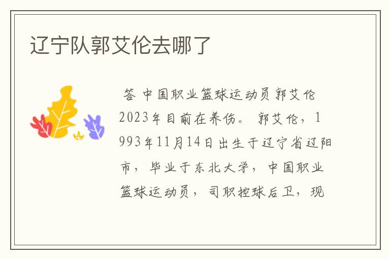 辽宁队郭艾伦去哪了