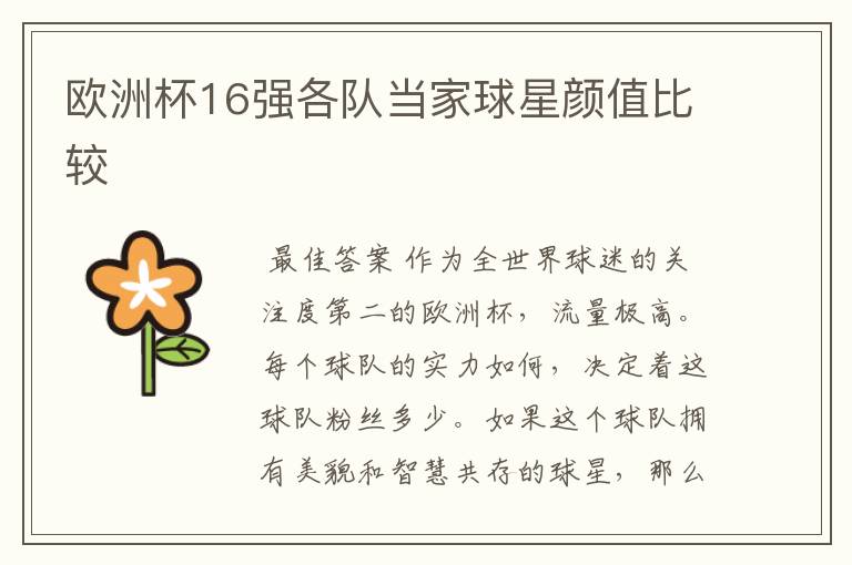 欧洲杯16强各队当家球星颜值比较