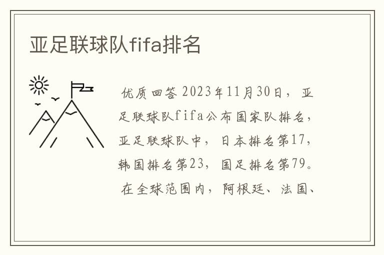 亚足联球队fifa排名