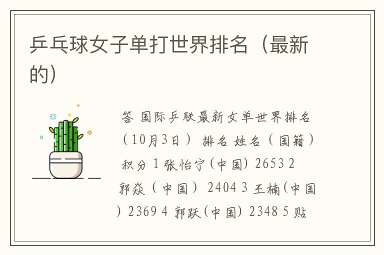 乒乓球女子单打世界排名(最新的)
