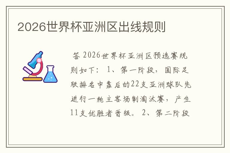 2026世界杯亚洲区出线规则