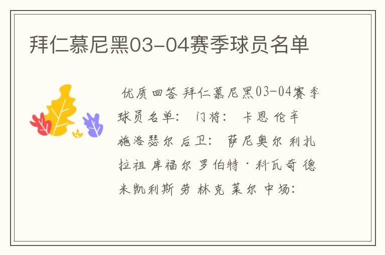 拜仁慕尼黑03-04赛季球员名单