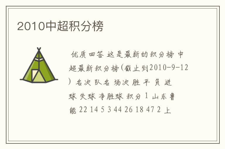 2010中超积分榜