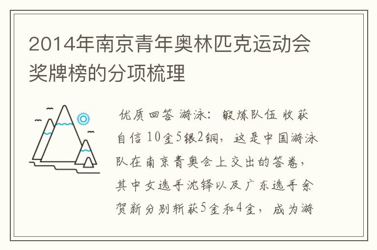 2014年南京青年奥林匹克运动会奖牌榜的分项梳理