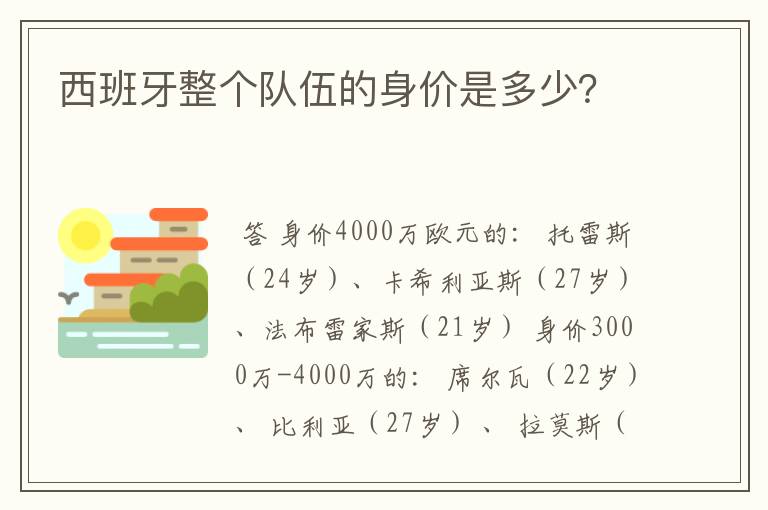 西班牙整个队伍的身价是多少?