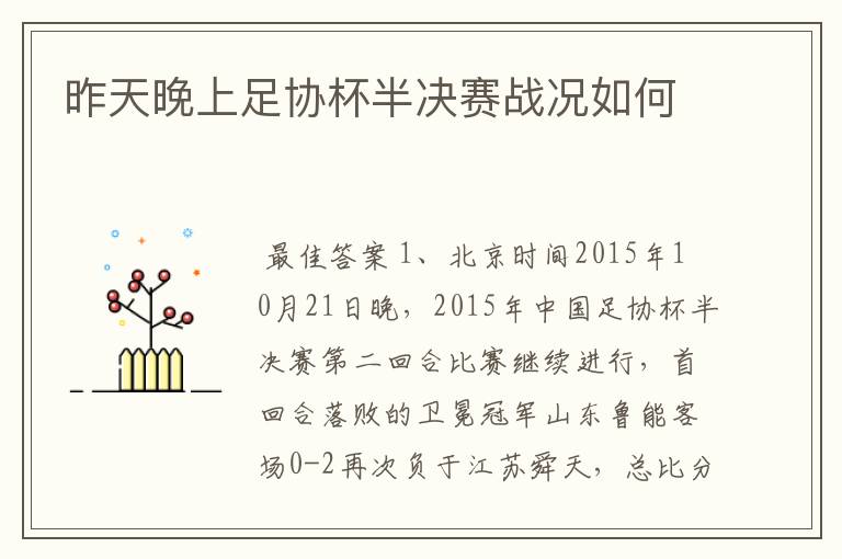 昨天晚上足协杯半决赛战况如何
