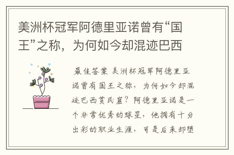 美洲杯冠军阿德里亚诺曾有“国王”之称,为何如今却混迹巴西贫民窟?