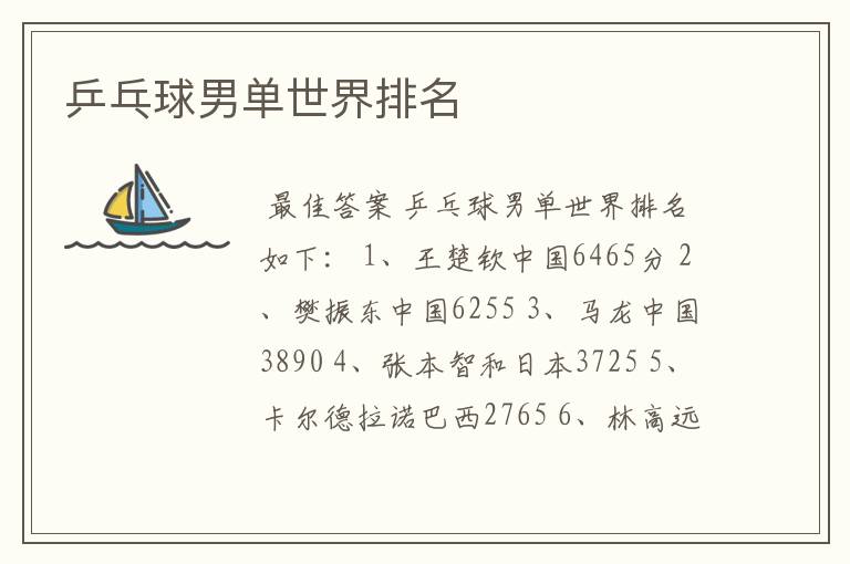 乒乓球男单世界排名