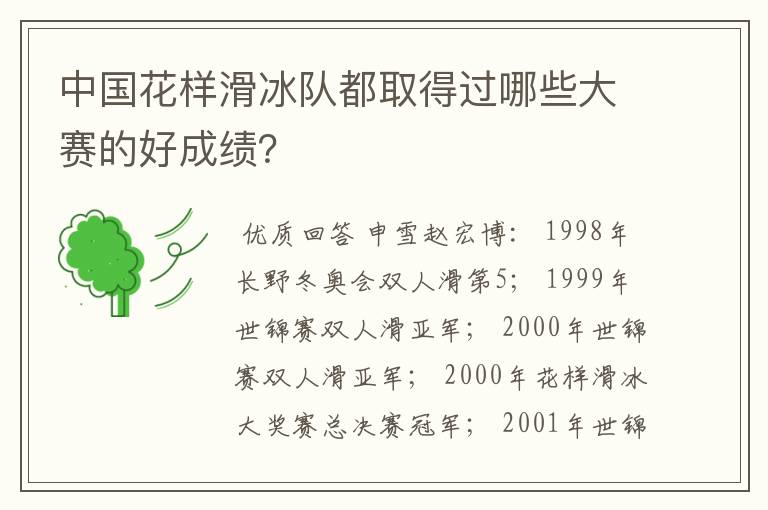 中国花样滑冰队都取得过哪些大赛的好成绩？