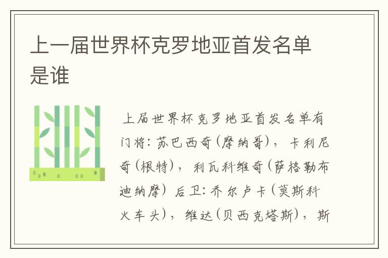 上一届世界杯克罗地亚首发名单是谁
